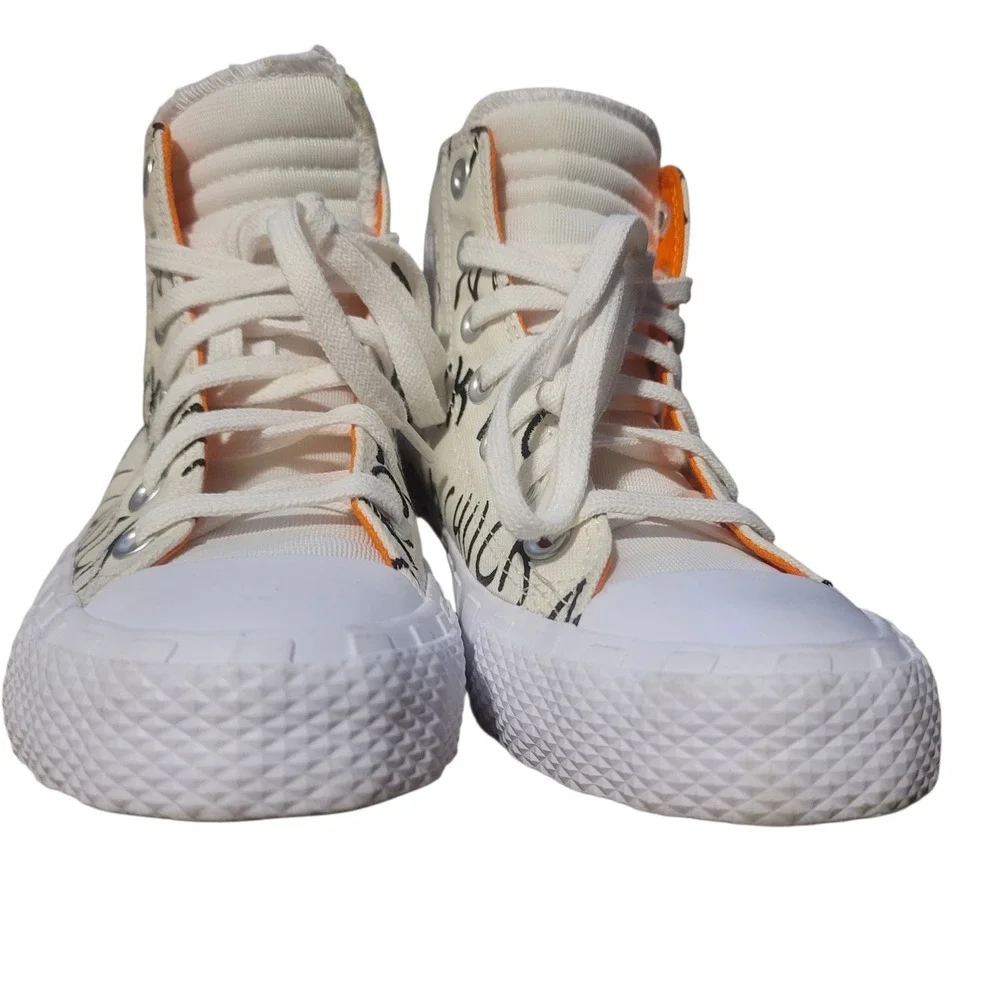 Converse UNT1TL3D Hi Not a Chuck Youth Boys 4 High‎ Top Sneakers Cream Orange